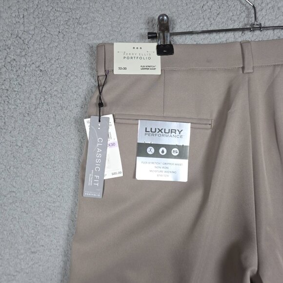Perry Ellis Pants Mens Size 32x30 Taupe Flex Stretch Non Iron Classic Fit NWT - Picture 6 of 10